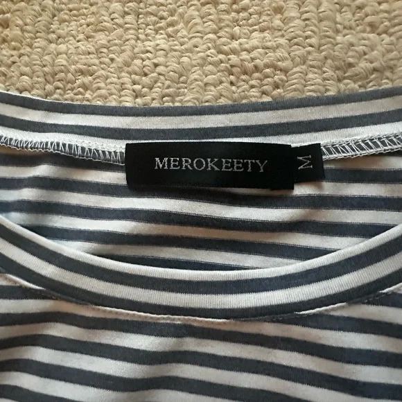 MEROKEETY Women's Casual T Shirt Dress Short Sleeve Striped Tie Waist - Picture 5 of 6